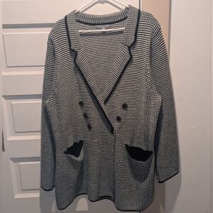 Jessica London Black and White Striped Cardigan Sweater